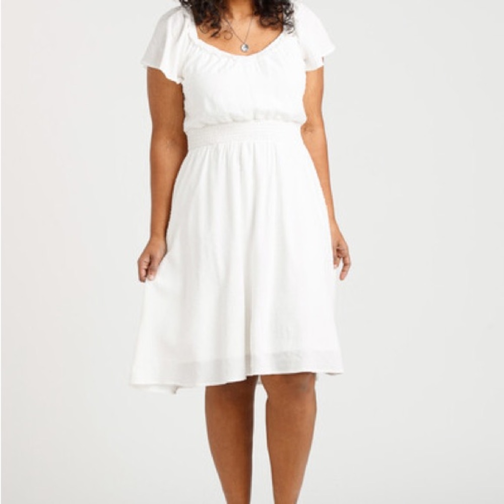 Warehouse One White Ruffled Midi Flutter Sleeve Sundress, size L